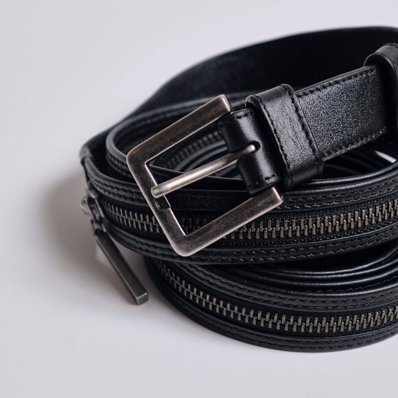 Sarah Pacini Long Leather Zipper Belt - Black (NEW) - Picture 3 of 6